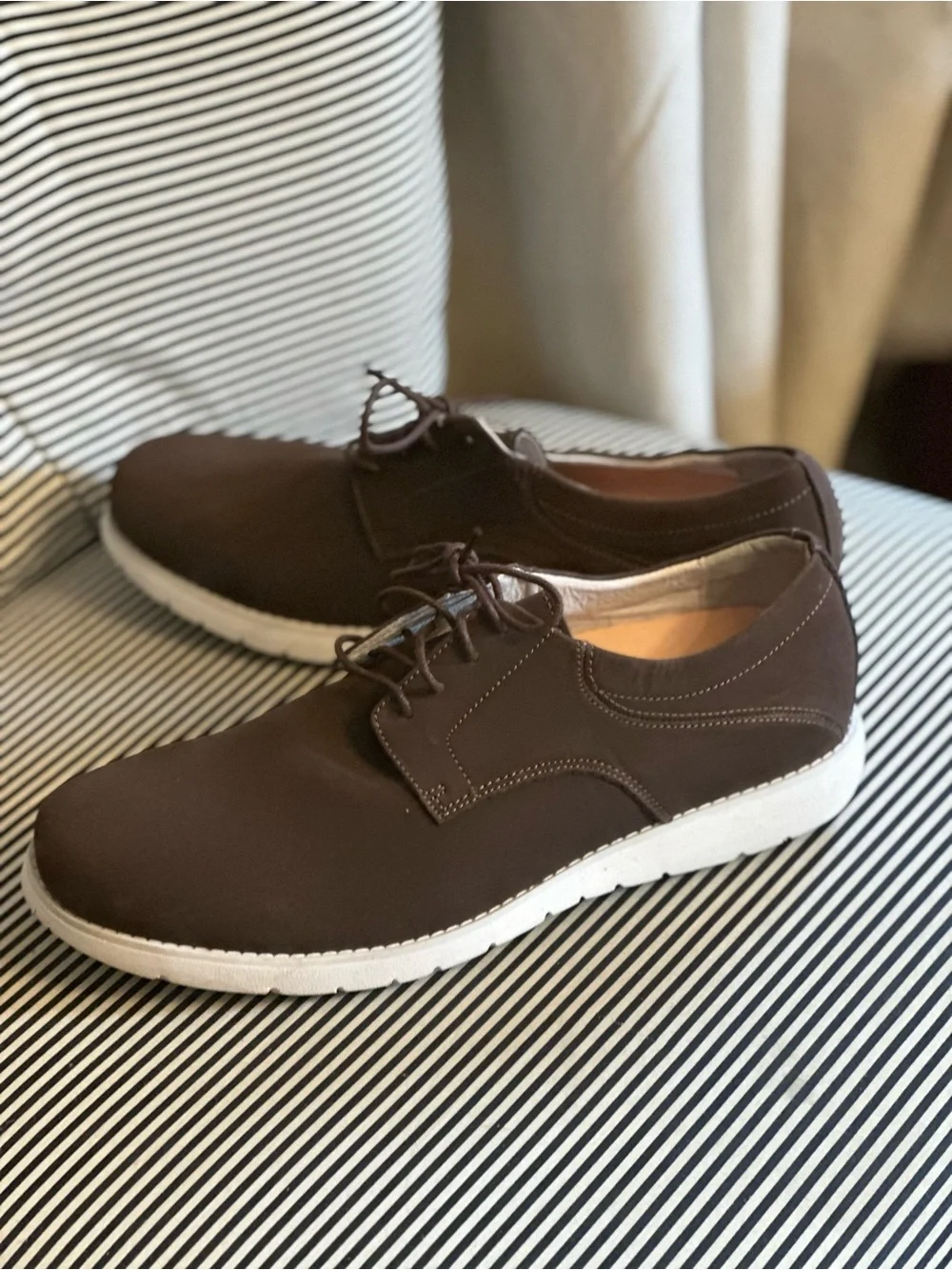 Propet Brown Lace-Up Oxfords with White Sole